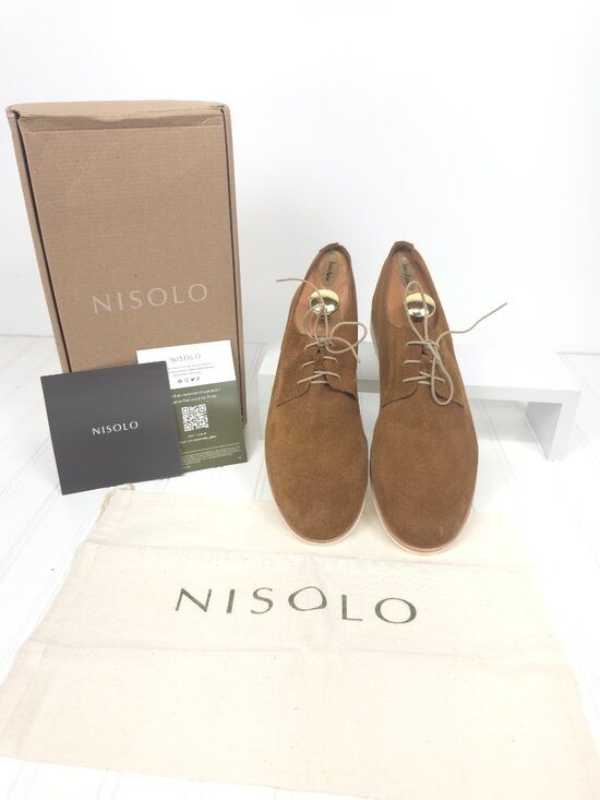 NIB Men\'s NISOLO Lightweight Flex Derby Suede Leather Oxford Tan Size 10